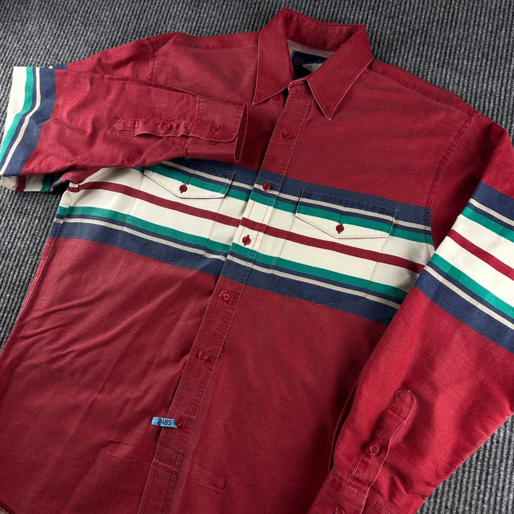 Wrangler Western Shirt Mens 16.5x35 Burgundy Red Striped Long Sleeve MP6362A